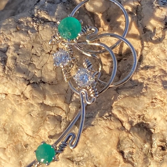 Colombian Emerald Ear Vine Earrings in Sterling Silver